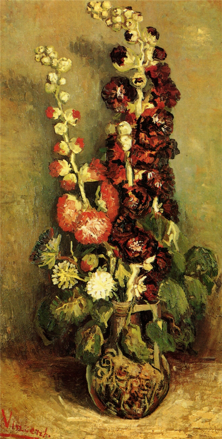 Vase With Hollyhocks Van Gogh Oil Painting